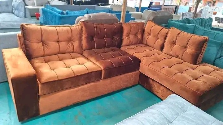 Orange Spring cushion L shape sofa set